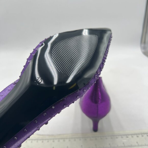 XYD Purple Pointed Toe Slip On Mesh Pumps Rhinestone Studs Kitten Heels Shoes - Picture 6 of 8